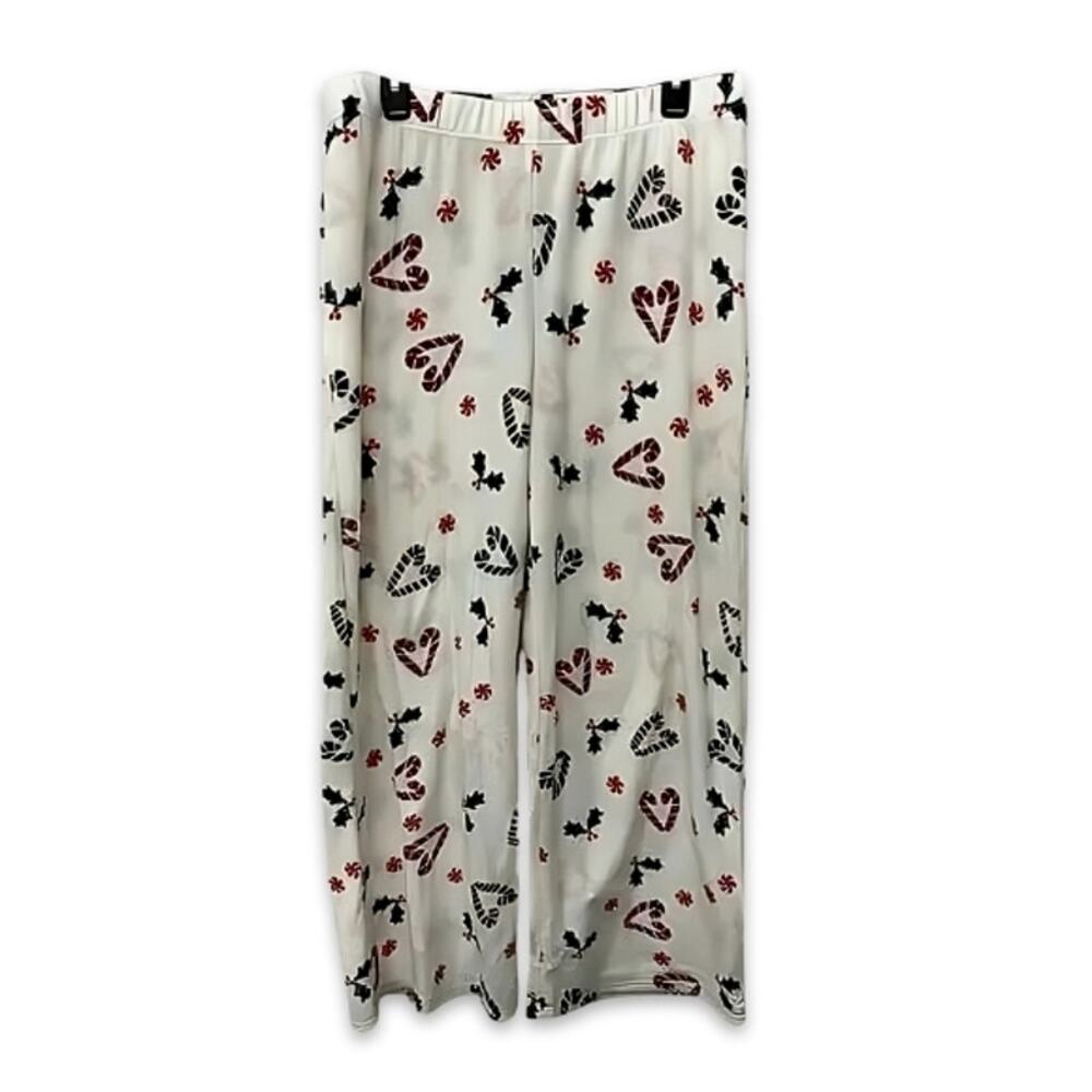 Nordstrom Rack Pajama Pants Soft Fleece Straight Leg Candy Cane Print Cream W L